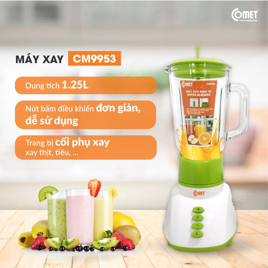 Máy xay sinh tố COMET công suất 300W cối thủy tinh 1,25L
