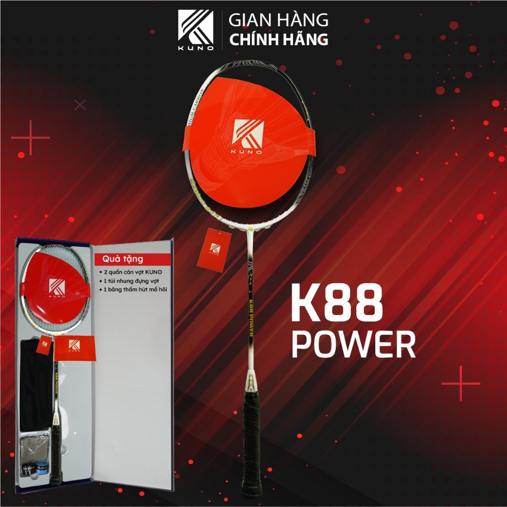 Vợt cầu lông KUNO Super Light K88 công thủ toàn diện, trọng lượng 6U siêu nhẹ,trợ lực tốt , căng sẵn 10kg