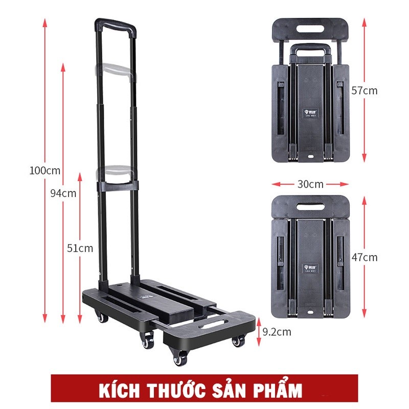Xe Kéo Hàng - Xe Đẩy Hàng TOSHUDO Nhập Khẩu Gấp Gọn Bản Nâng Cấp Tải Trọng 200kg có bánh xoay 360 độ Tiện Lợi