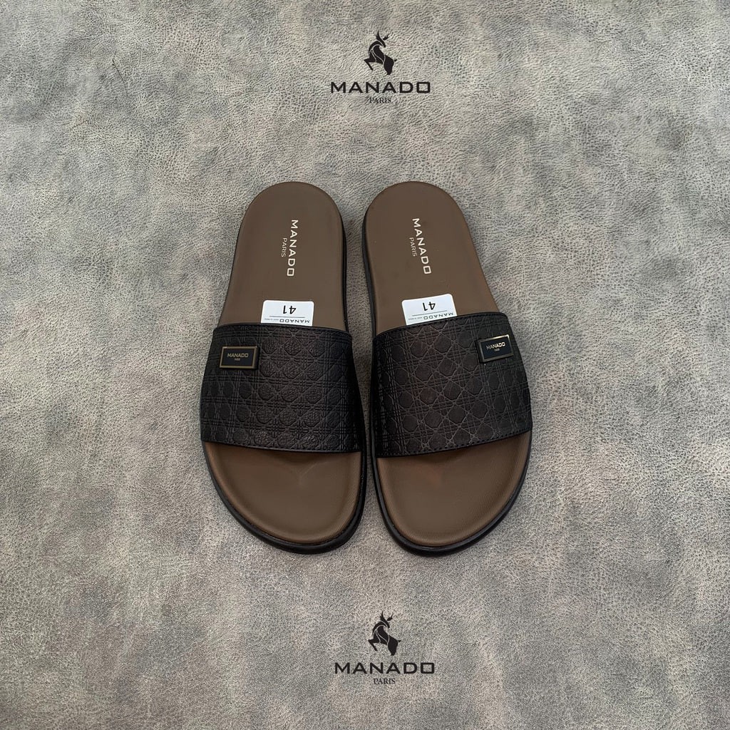 [Bản Khâu Quai] Dép nam quai ngang da bò cao cấp, quai da mềm mại, đế cao su chắc chắn- Dép MANADO Mã MND20 màu nâu đen