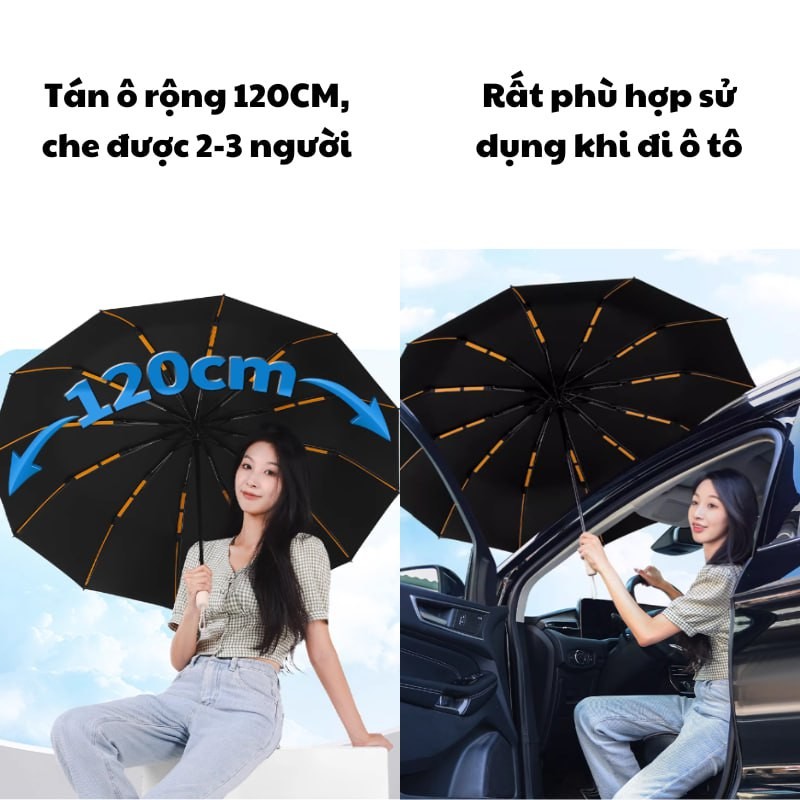 Ô Che Mưa Cao Cấp Qin 84 Nan Chống Lật Tuyệt Đối Kích Thước 120CM