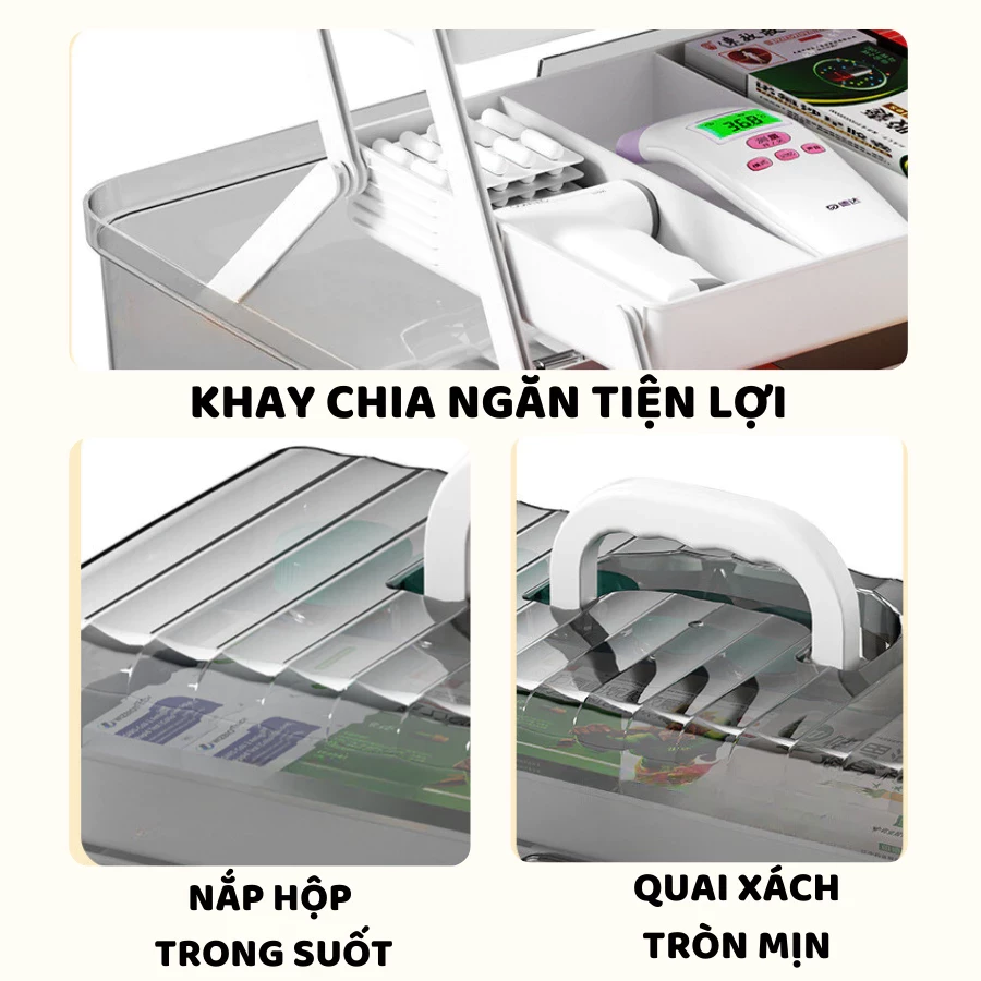Hộp Đựng Thuốc 3 Tầng ENODA HOME, Hộp Đựng Thuốc, Đồ Y Tế Gia Đình Có Tay Cầm, Khóa Đóng Mở An Toàn Q080