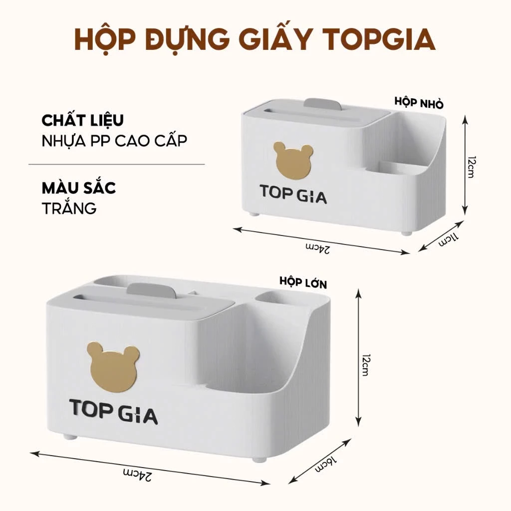 Hộp đựng giấy ăn Top Gia làm bằng nhựa cao cấp đa năng, tiện lợi cho mọi gia đình