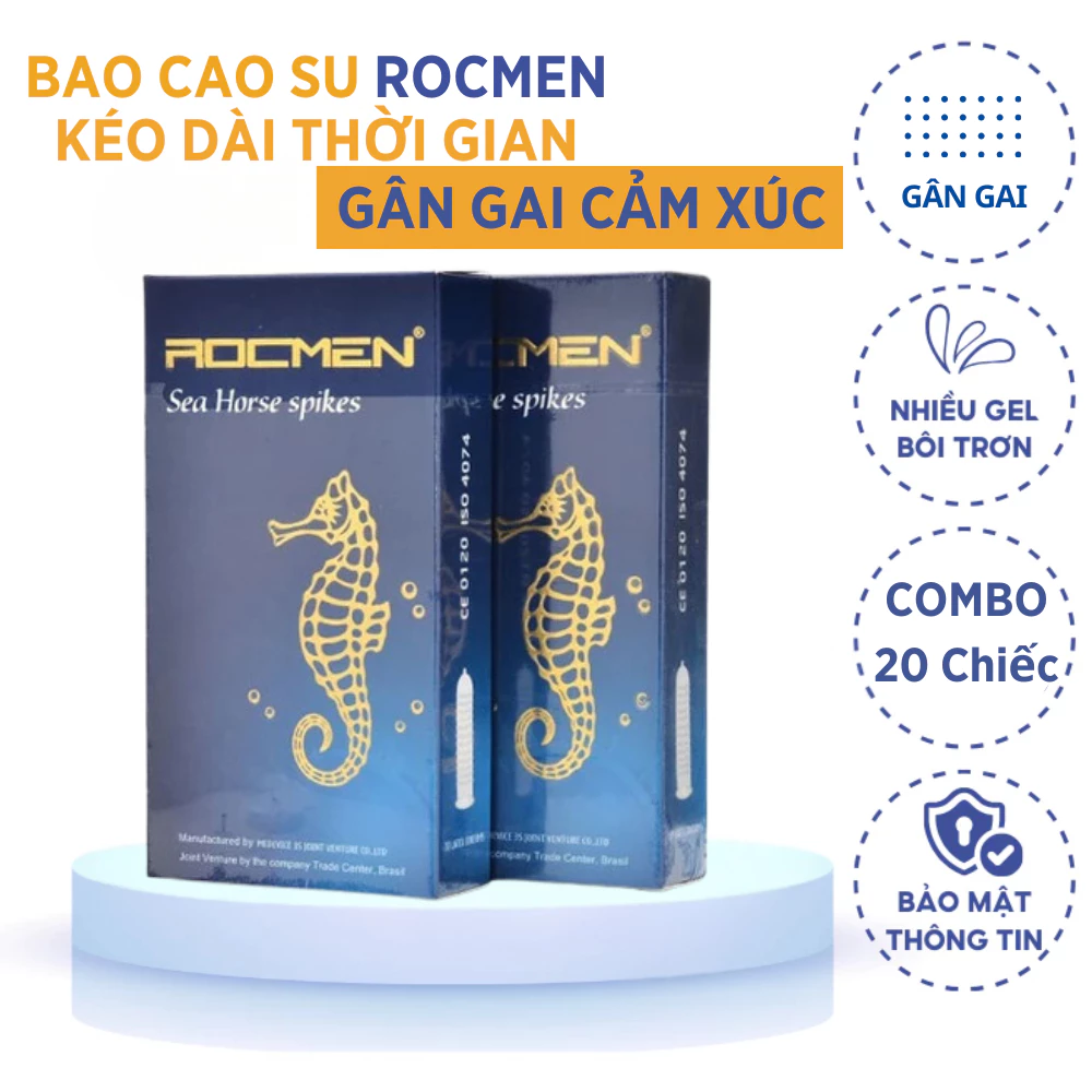 Combo 2 Hộp 20 Chiếc Bao Cao Su Rocmen Kéo Dài Thời GIan,Gân Gai Nhiều Gel Bôi Trơn Chính Hãng