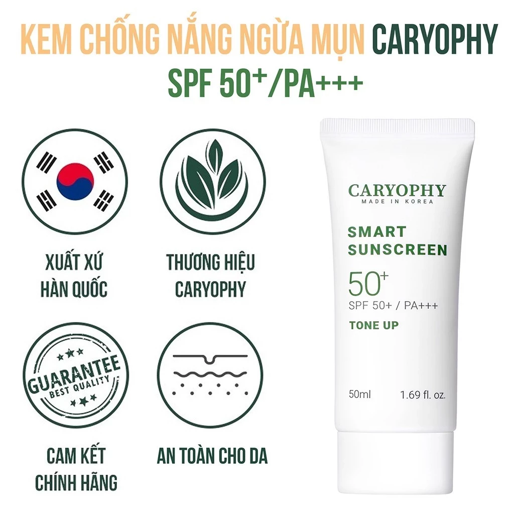 Kem chống nắng Caryophy Sunscreen Tone Up Hàn Quốc SPF50+/PA+++ nâng tone ngừa mụn kiềm dầu 50ML