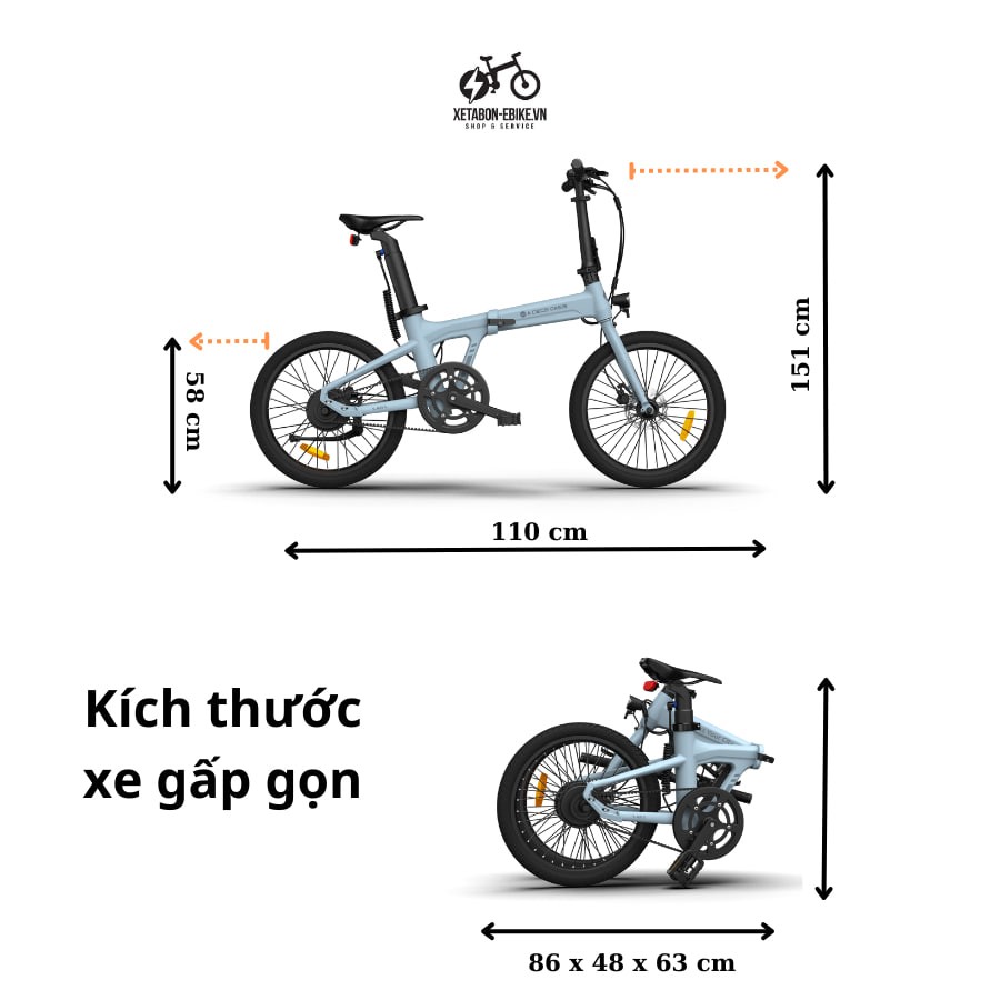 Xe đạp điện trợ lực ADO A20 Air - Xe đạp điện gấp gọn nhẹ, truyền động dây đai carbon - Bảo Hành chính hãng 12 Tháng