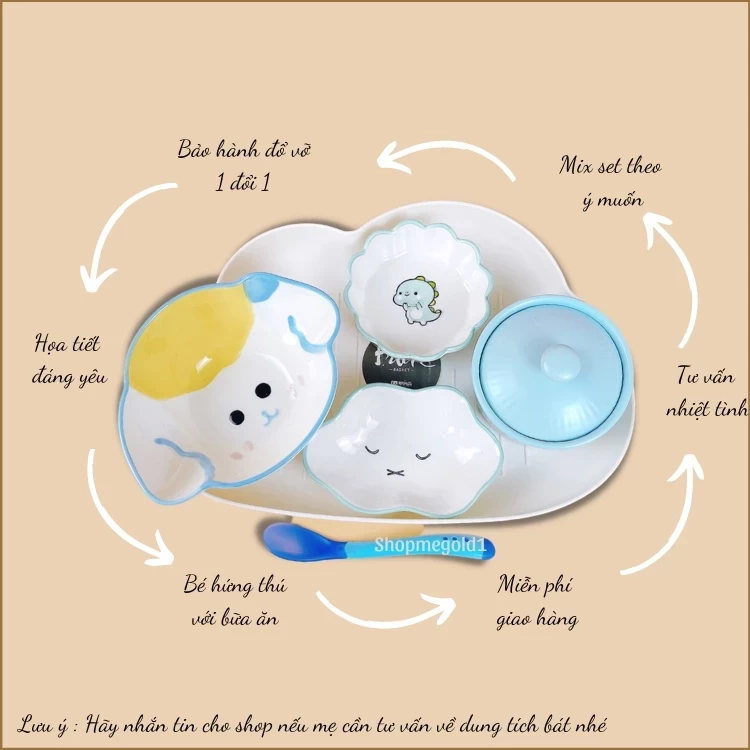 Bộ Bát Ăn Dặm Cho Bé Kèm Khay, Set Bát Ăn Dặm Combo Bát Ăn Dặm Cho Bé Tặng Kèm Dụng Cụ Ăn Dặm Thìa Báo Nóng