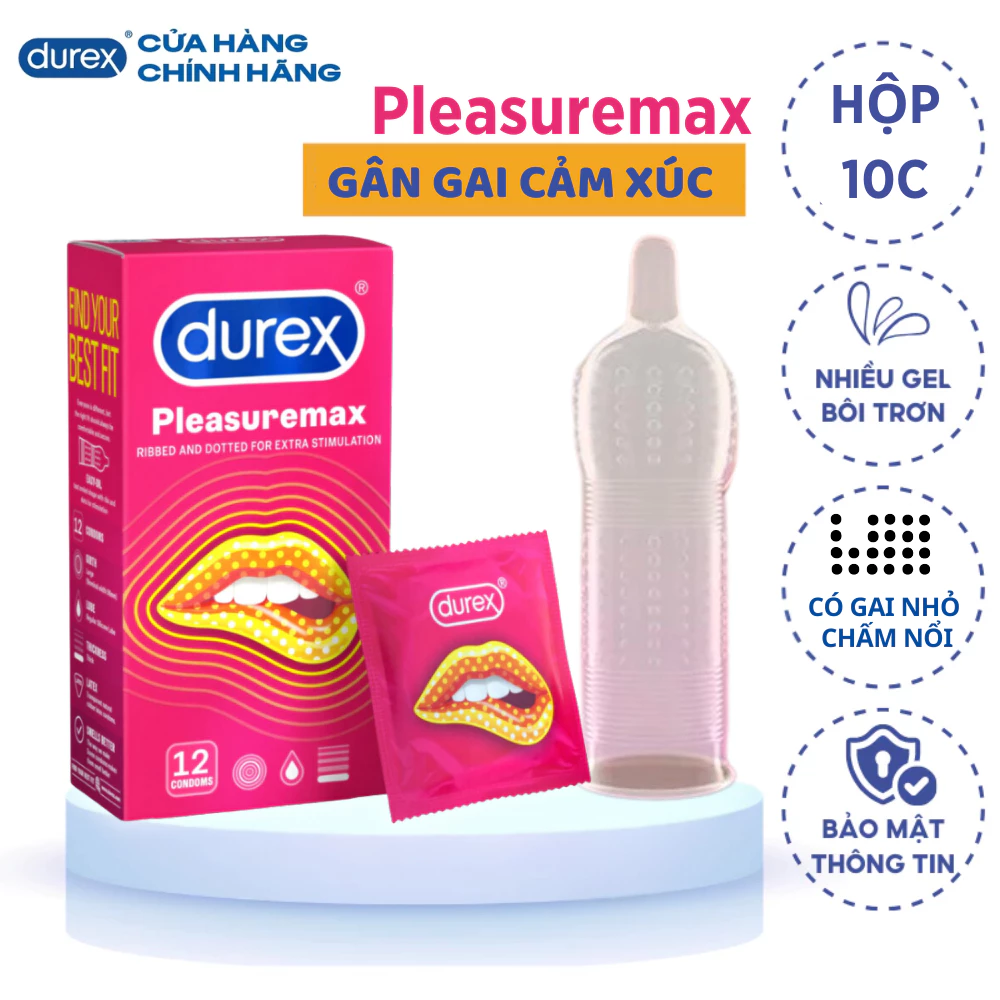 Hộp 12 Bao Cao Su Durex Pleasuremax - Bao Cao Su Gân Gai Mỏng Chính Hãng - Durextoy