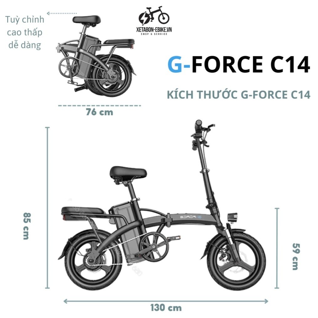 Xe điện gấp G-Force C14 gấp gọn, bỏ cốp ô tô, đi du lịch cực tiện. Chạy 40km 1 lần sạc, Dùng Pin LiPo cực bền, sạc nhanh