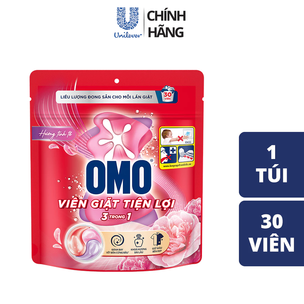 Túi viên giặt tiện lợi OMO 3 trong 1 (30viên/túi)