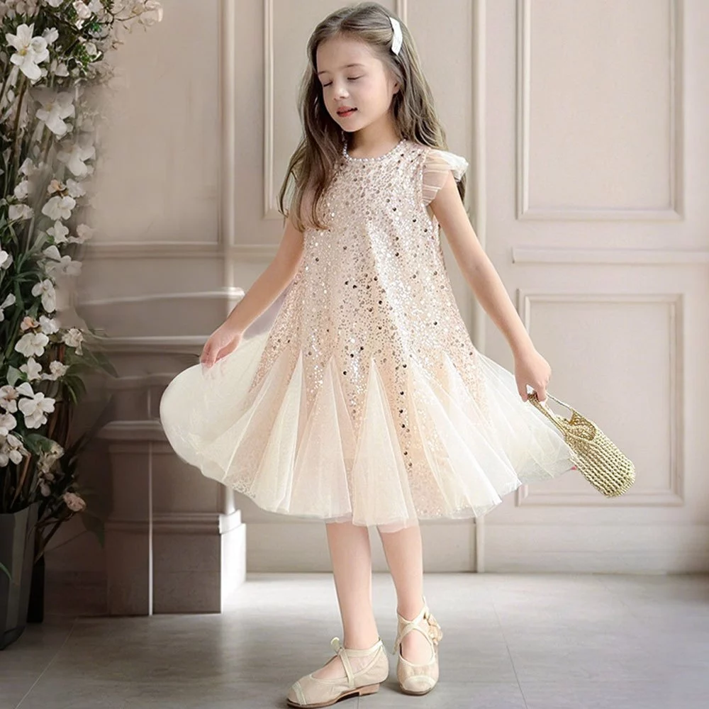 Đầm váy kim sa lấp lánh dự tiệc cho bé gái Tutupetti thiết kế xòe nữ tính phối tay cánh tiên yêu kiều