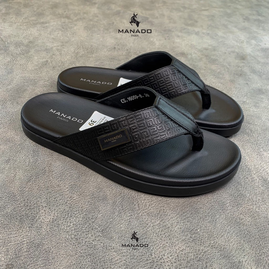 Dép xỏ ngón, dép quai kẹp nam cao cấp Manado Mã MND16 màu đen , quai da bò mềm mại, đế cao su mềm