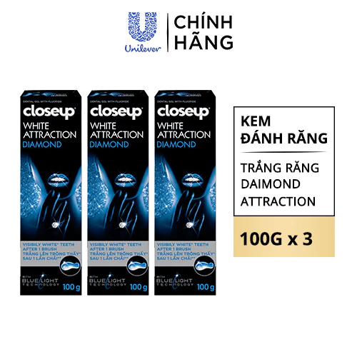 Bộ 3 Kem Đánh Răng Closeup Diamond Attraction - Trắng răng sau 1 lần chải 100g