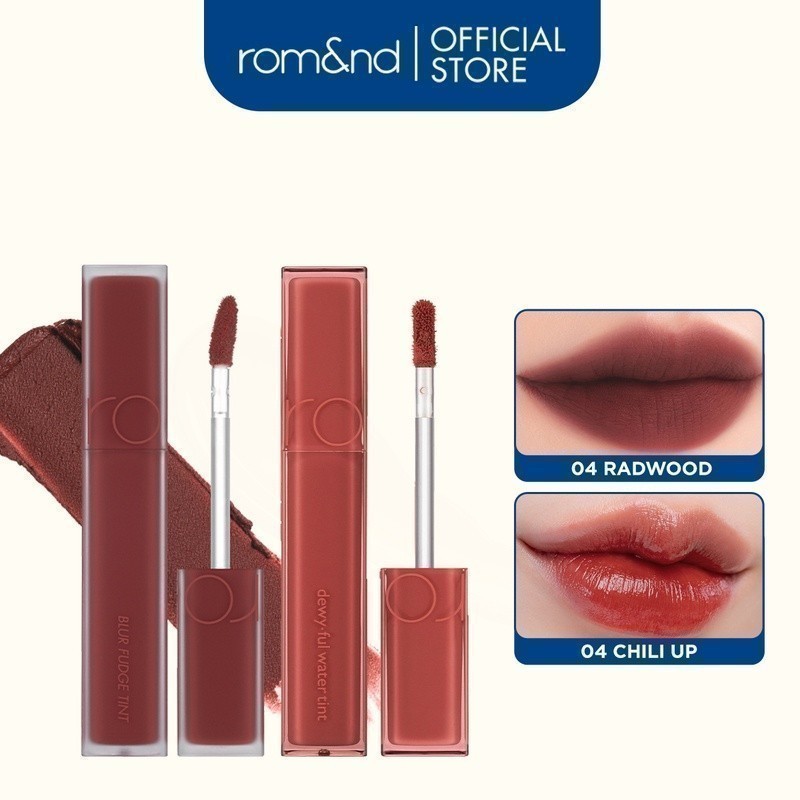 Combo Son kem siêu lì Romand Blur Fudge Tint 5g + Son tint bóng, siêu lì Romand Dewyful Water Tint 5g