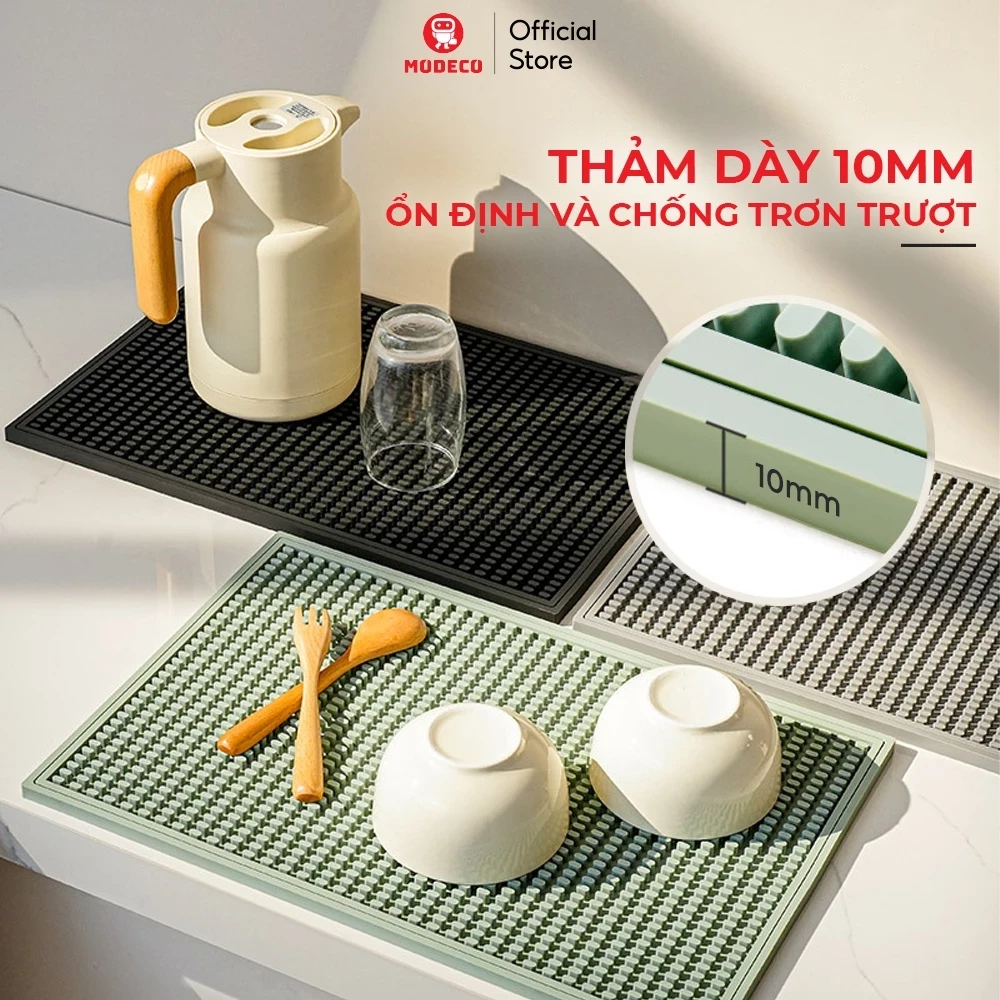 Tấm Silicone Úp Chén Đĩa Ráo Nước Nhanh Khô Modeco - Tấm Lót Nồi Chống Trượt Chịu Nhiệt Độ Cao, Thảm Lót Cốc Thoát Nước