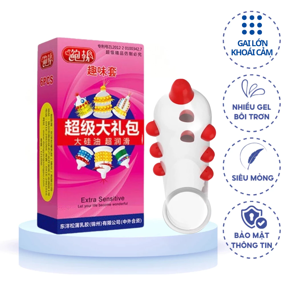 Bcs siêu mỏng kéo dài quan hệ Runbo Hộp 6 chiếc gân có gai bi râu tăng khoái cảm