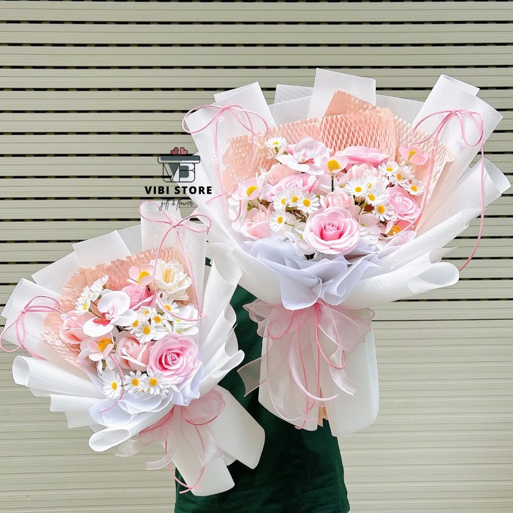 Bó hoa mix nhiều loại bằng sáp nhẹ nhàng (Mẫu MIX 03) - tặng tốt nghiệp, sinh nhật, kỉ niệm