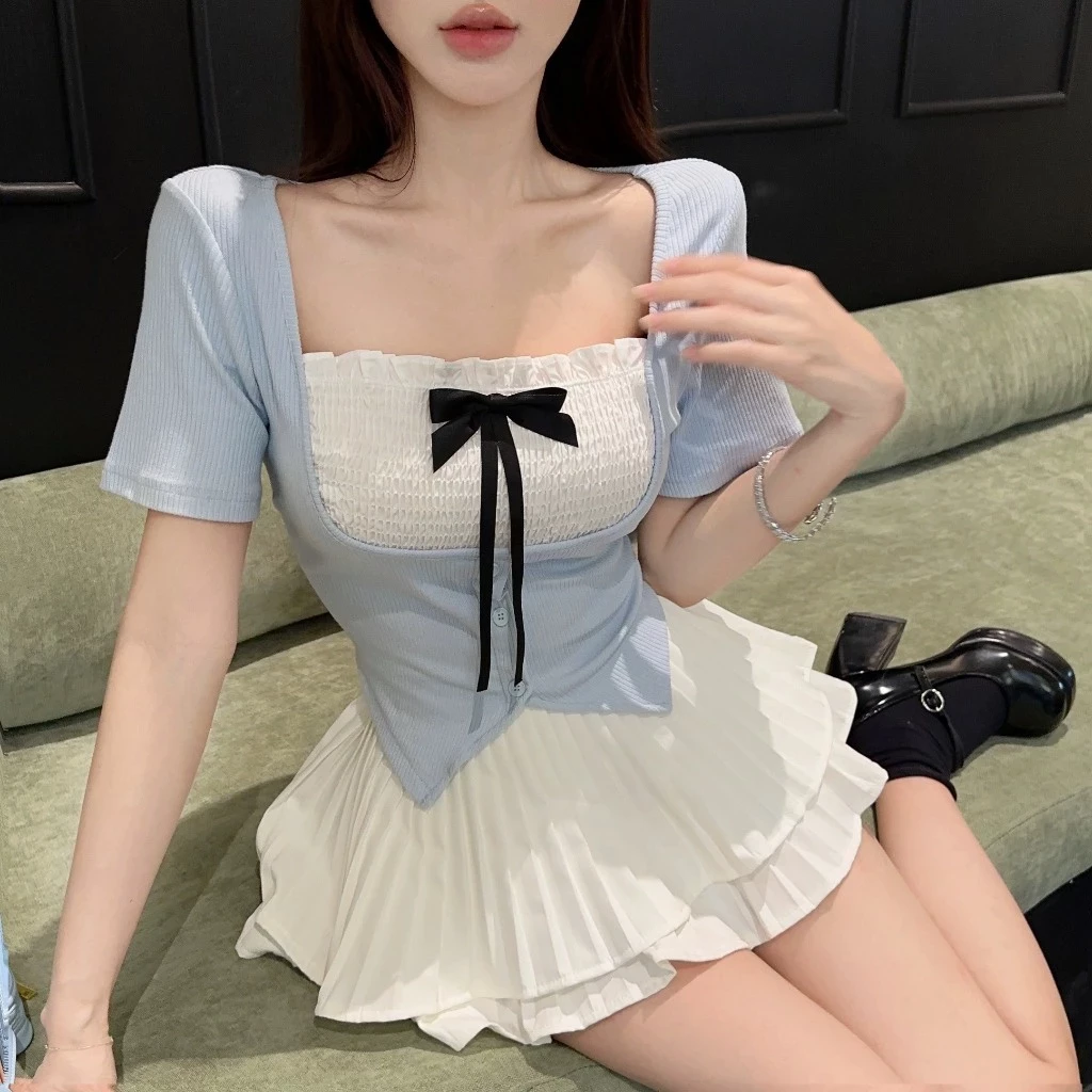 Áo Kiểu Cổ Vuông Nữ Bigsize, Áo Thun Kiểu Nữ Vạt Eo Che Khuyết Điểm Chất Liệu Thun Tăm