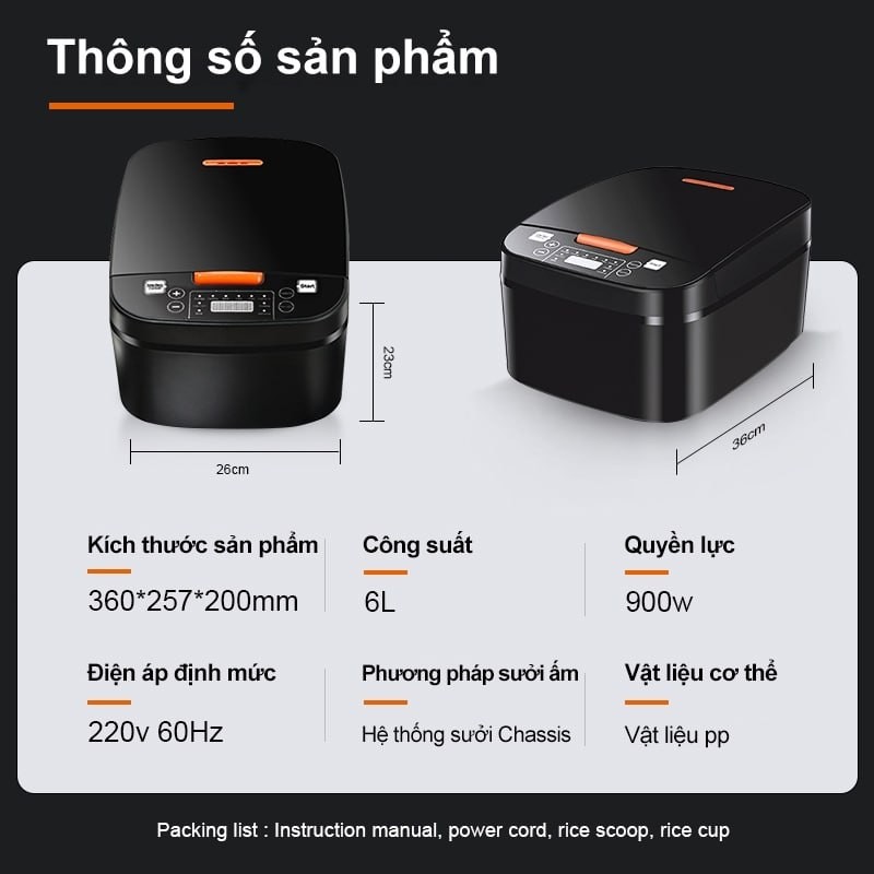 OOKAS Nồi cơm điện 6L nồi cơm điện đa năng mini đa năng dung tích nồi cơm điện tử nồi cơm điện nhỏ noi com dien