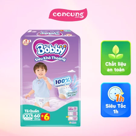 Tã quần Bobby size XXL, 60 miếng + 6 miếng
