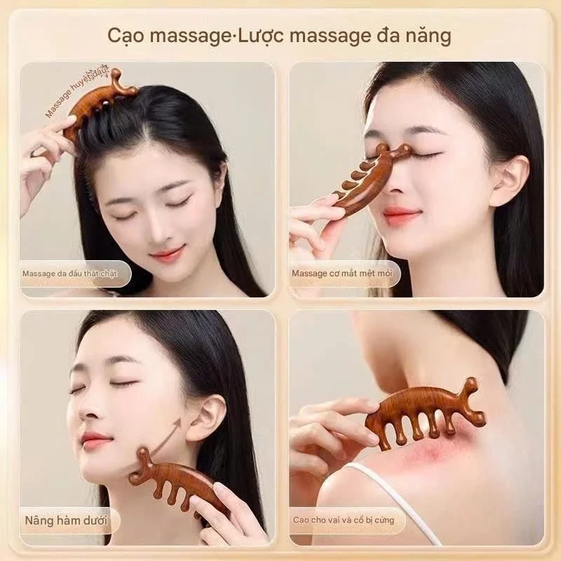 Lượcmassage đầu đa năng thần thánh gỗ đàn hương khắc chữ LƯỢC TÂM quà tặng sức khỏe cho cả nam và nữ