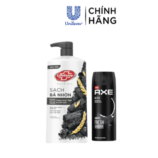 Combo Sữa tắm Lifebuoy Detox và Bảo vệ khỏi vi khuẩn 800gr(Chai) và Xịt nước hoa nam toàn thân AXE135ml