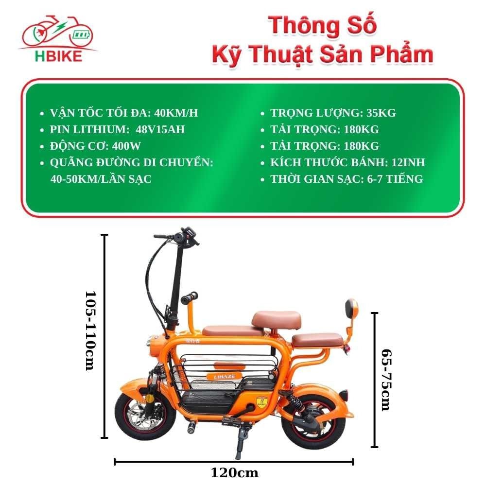 Xe điện Lihaze 3 yên cho mẹ và bé, xe đạp điện mini Dylexe HBike khóa từ thông minh gấp gọn tặng kèm giỏ sắt