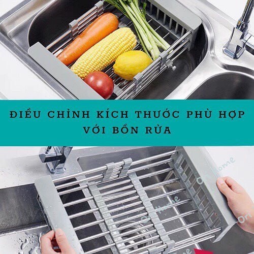 Rổ Gác Bồn Rửa Chén, Kệ Inox Gác Bồn Rửa Chén Bát Đa Năng Chất Liệu Inox 304 Không Gỉ Có Thể Điều Chỉnh Kích Thước