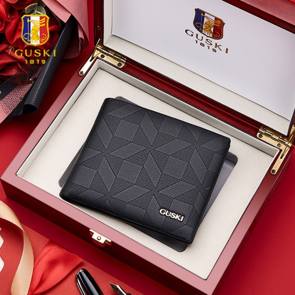 Ví nam cao cấp da bò GUSKI,bóp da nam da thật GKV03
