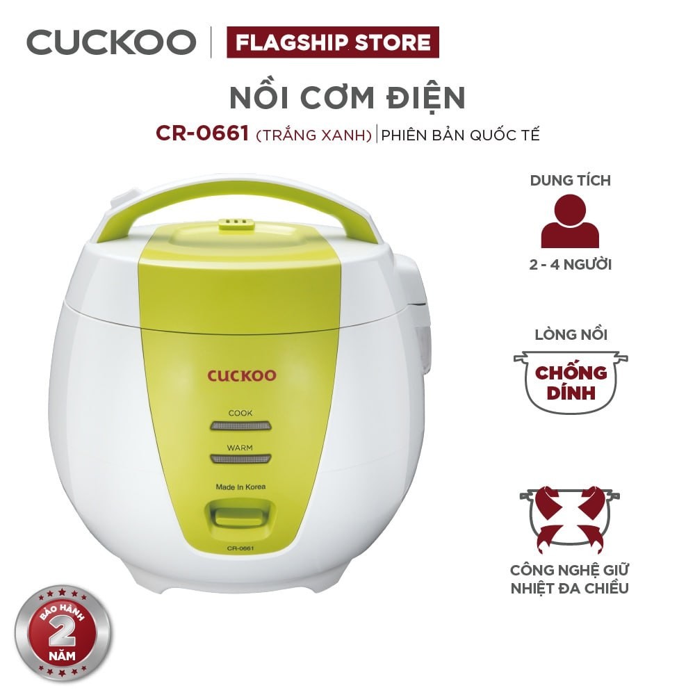 Nồi cơm điện Cuckoo 1.08L CR-0661G, lòng nồi chống dính, giữ ấm đến 24 tiếng