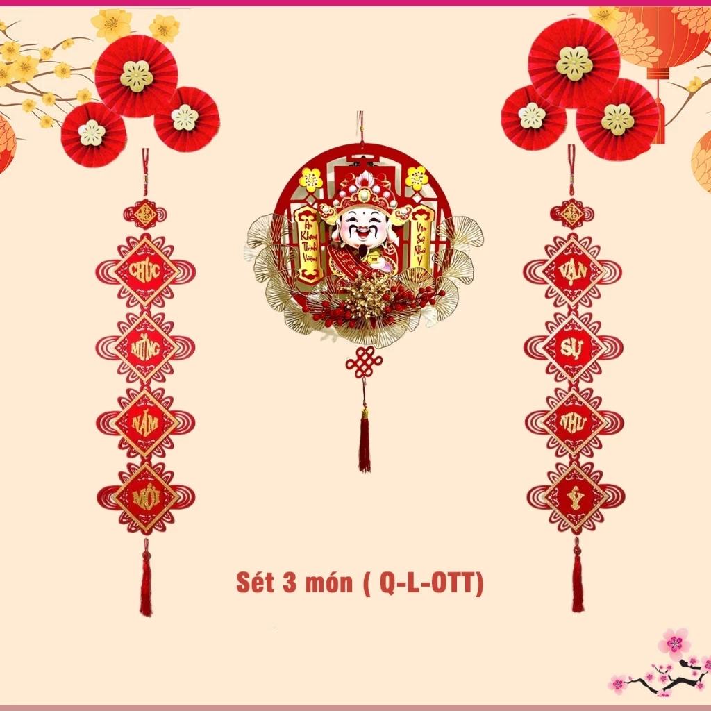 Sét trang tí tết , decor trang trí treo tường TẾT 2025 Ông thần tài có led + tặng móc treo + Pin