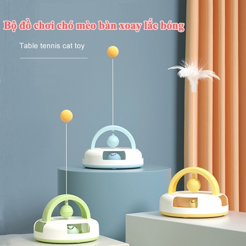 Bàn xoay lắc bóng Đồ chơi cho mèo tặng kèm một bóng bàn lông xả stress cho boss cực xịn (màu ngẫu nhiên)