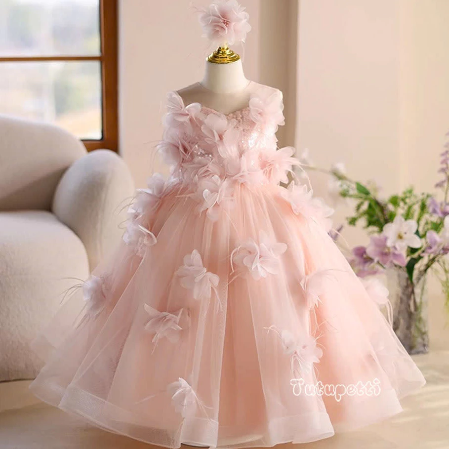 Đầm váy công chúa cho bé gái Tutupetti cao cấp voan bồng bềnh đính hoa xinh đẹp yêu kiều