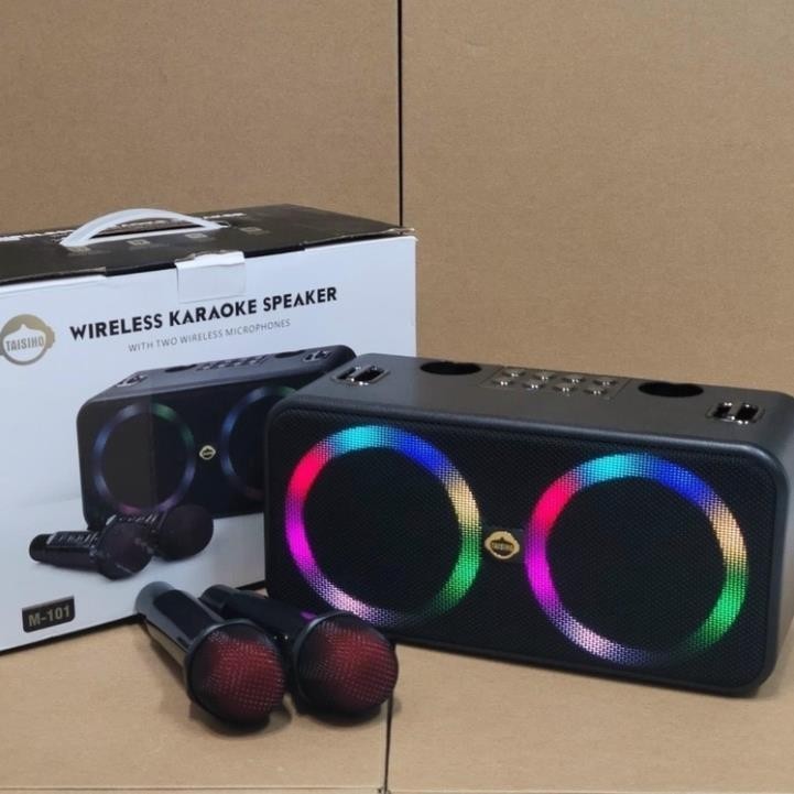 LOA BLUETOOTH KARAOKE TAISIHO M101 LED - KÈM 2 MIC KHÔNG DÂY , CÓ QUAY ĐEO VÀ ĐÈN LED. Âm Thanh Nghe Cực Hay