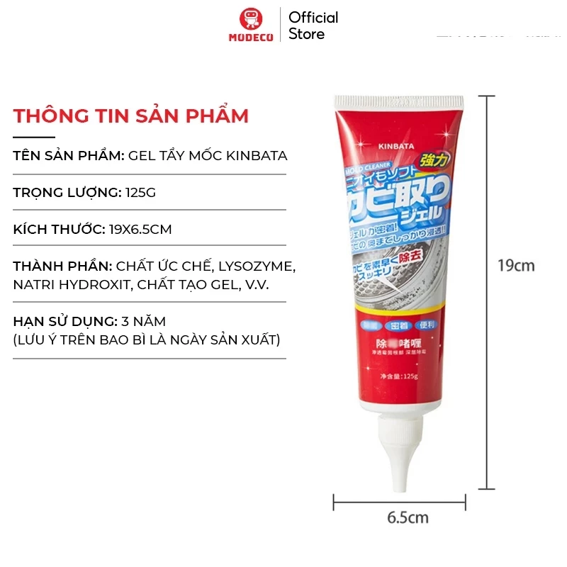 Gel tẩy mốc đa năng KINBATA 125ml - Tẩy nấm mốc silicon, gioăng cao su máy giặt, mốc chân tường cực mạnh - Modeco