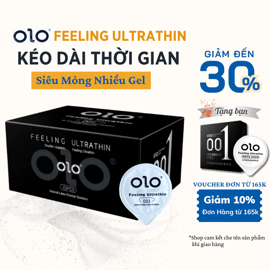 10 Bao cao su siêu mỏng 001mm OLO nhiều gel bôi trơn kéo dài thời gian bcs chống xuất tinh sớm - Durextoy