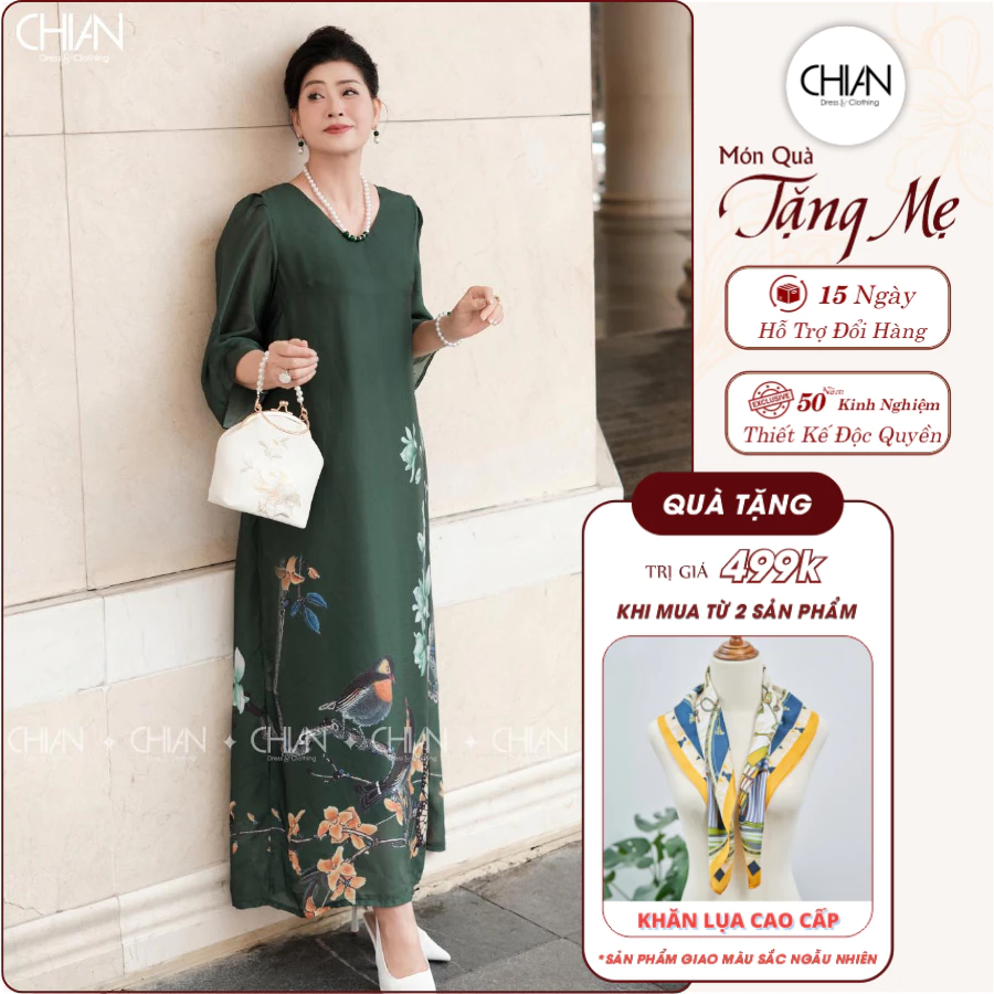 Đầm lụa tơ Giao Mùa Xanh ChiAn Bigsize - CDNT25023B thanh lịch, tôn dáng yêu kiều, tặng mẹ yêu thương