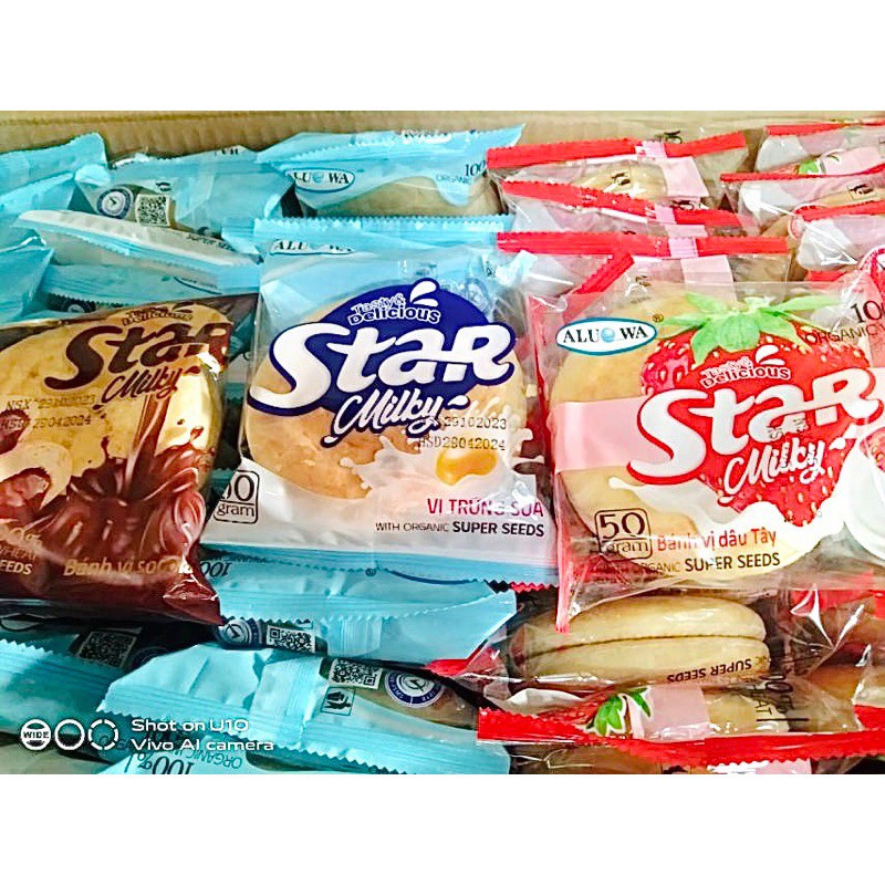 Combo 1 thùng 100 cái bánh star milky bánh mỳ star milky bánh ăn vặt cổng trường