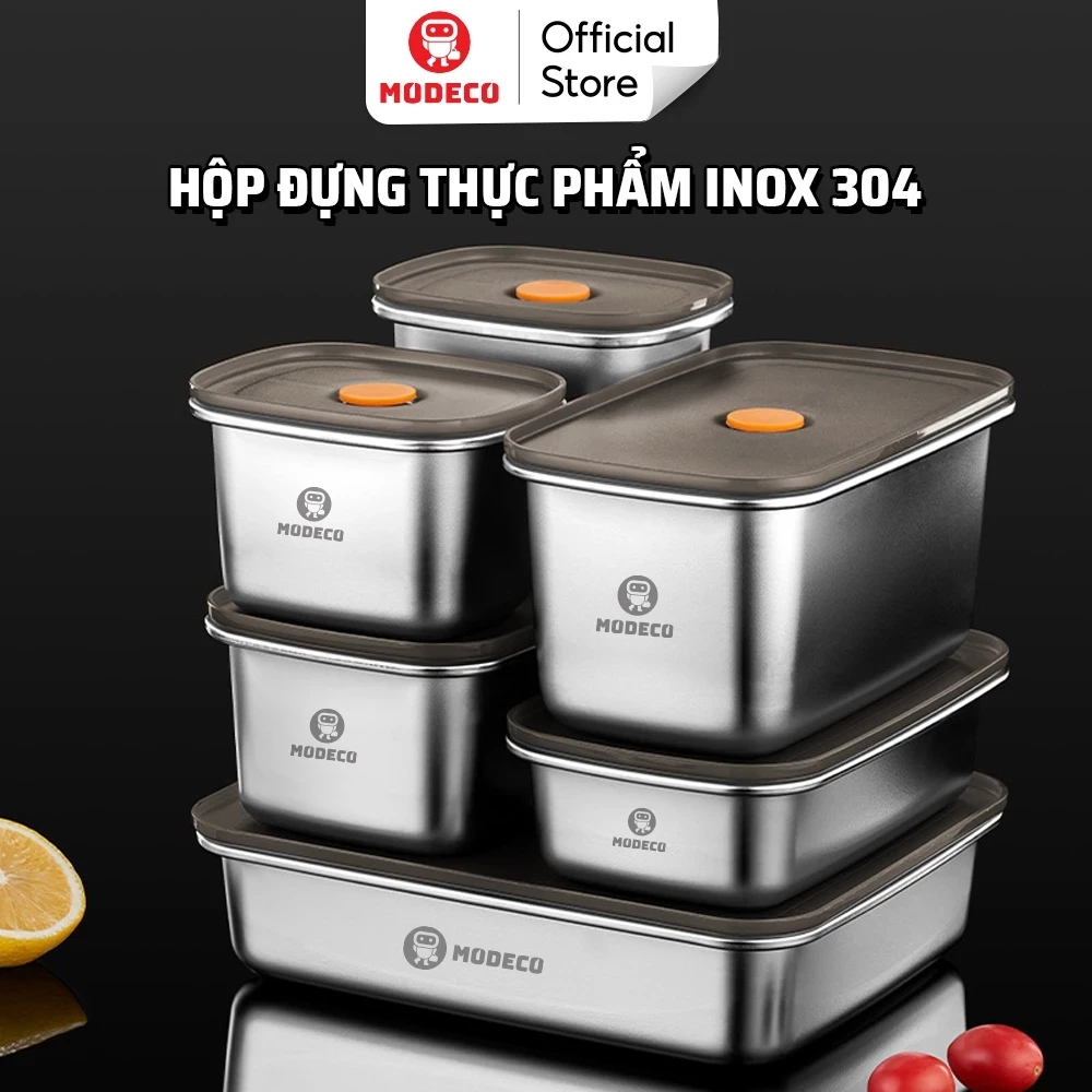 Hộp Đựng Thực Phẩm Cao Cấp Modeco - Hộp Inox 304 Đựng Thức Ăn Có Nắp Đậy Kín Chống Rò Rỉ Đạt Chất Lượng LFGB