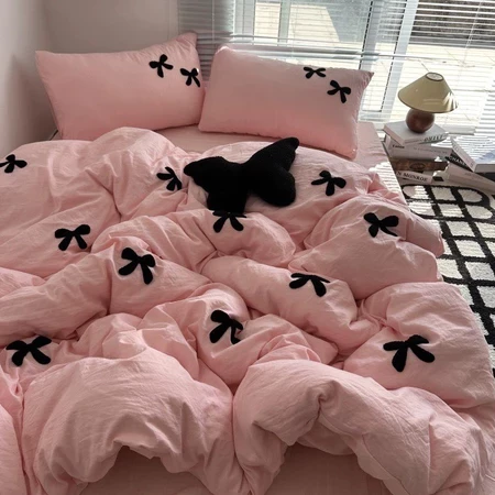 Bộ 4 món chăn ga gối cotton đũi thêu màu pastel decor phòng Otama Bedding, set drap mền 1m2 1m6 1m8