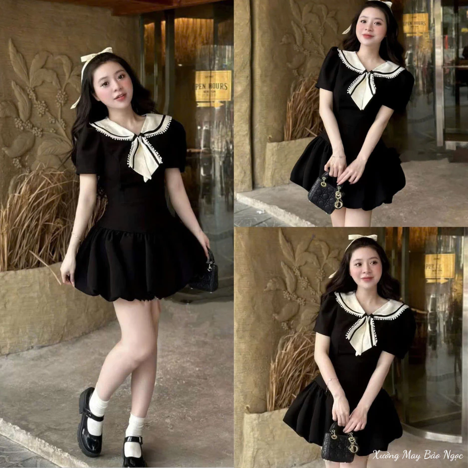 Set Váy Nữ - Set Jum Nữ Triết Eo Đính Nơ Mix Chân Váy Bồng Phong Cách Tiểu Thử Gọn Gàng Xinh Mê