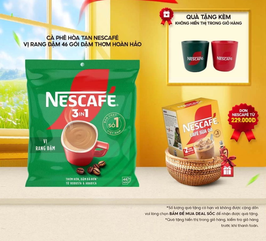 [Tặng ly sứ cao cấp] Cà phê Hòa tan NESCAFÉ VỊ RANG ĐẬM 46 gói Đậm Thơm Hoàn Hảo