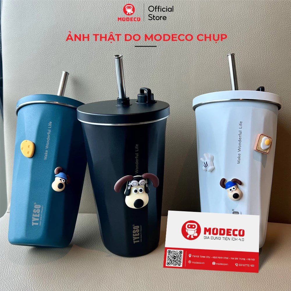 Ly Giữ Nhiệt Cao Cấp Tyeso 600ml, Cốc Giữ Nhiệt Có Ống Hút Modeco - Chất Liệu Inox 304 giữ lạnh tới 12h, Nắp Chống Rỉ