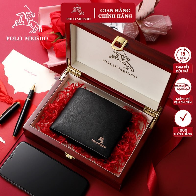 Ví Da Bò Nam Cao Cấp Hàng Hiệu POLO MEISDO (Da Thật 100%) Full Hộp Phù Hợp Làm Quà Biếu Tặng Sinh Nhật