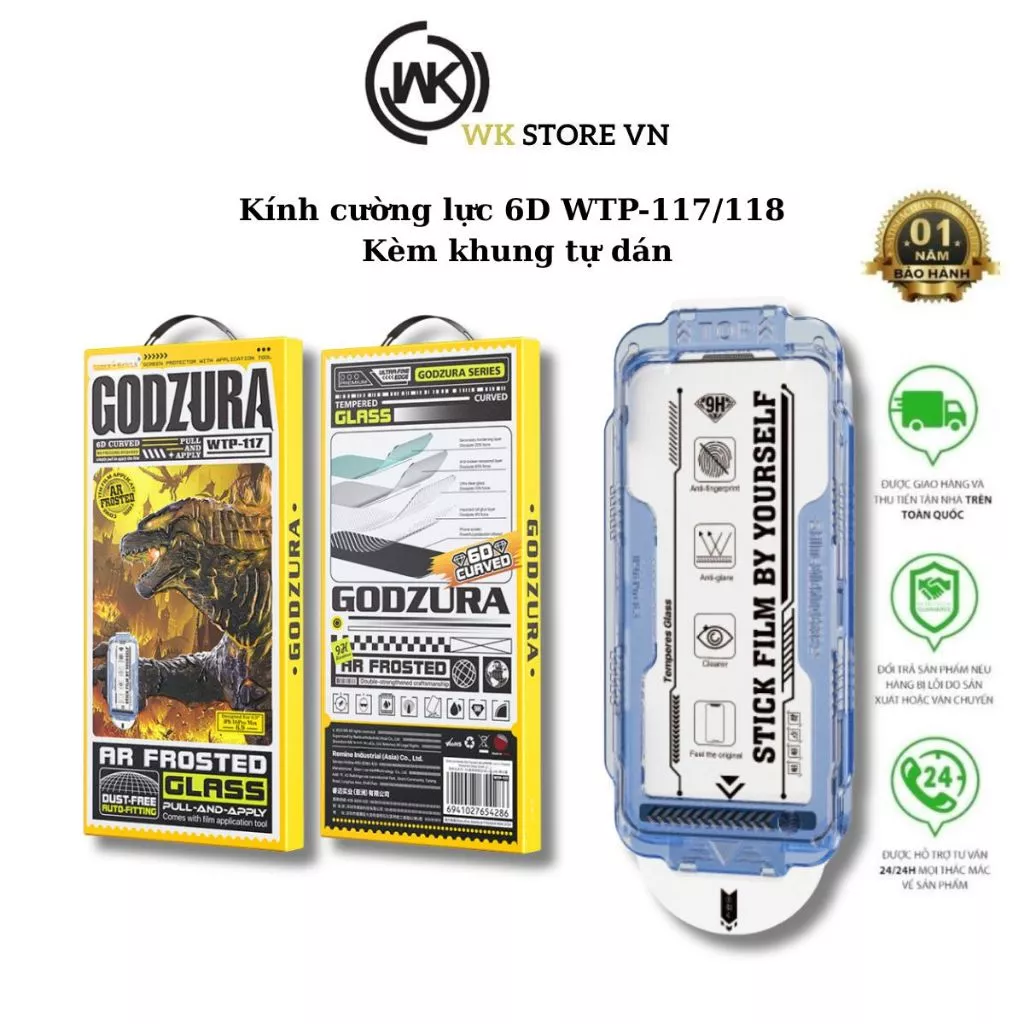 Kính cường lực KINKONG WK có khung tự dán WTP-117 và WTP-118