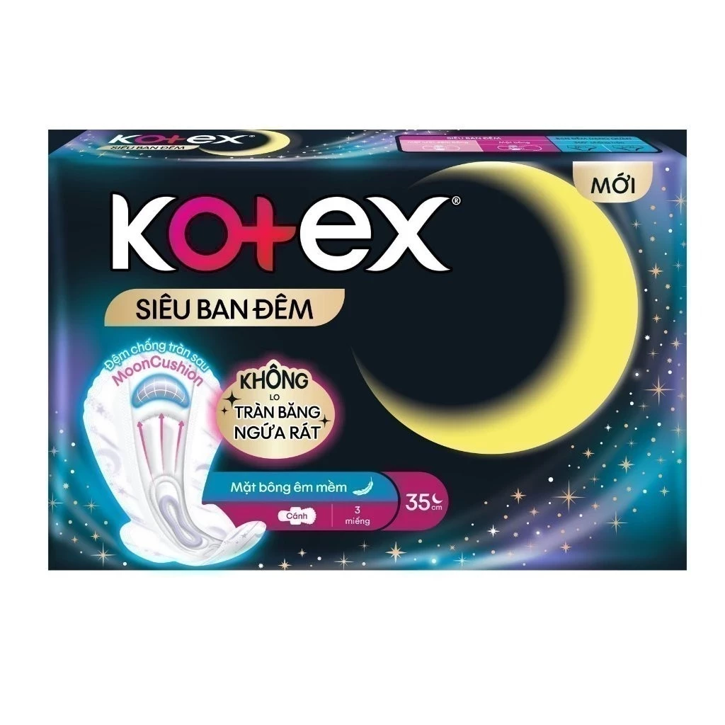 Băng vệ sinh Kotex ban đêm mặt bông 3 miếng 35 cm siêu mỏng cánh