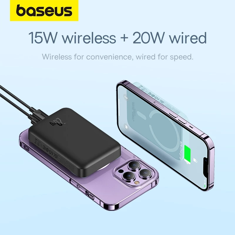 Baseus 20W Power Bank Sạc nhanh không dây từ tính mini 20000mAh với Powerbank tự động đánh thức