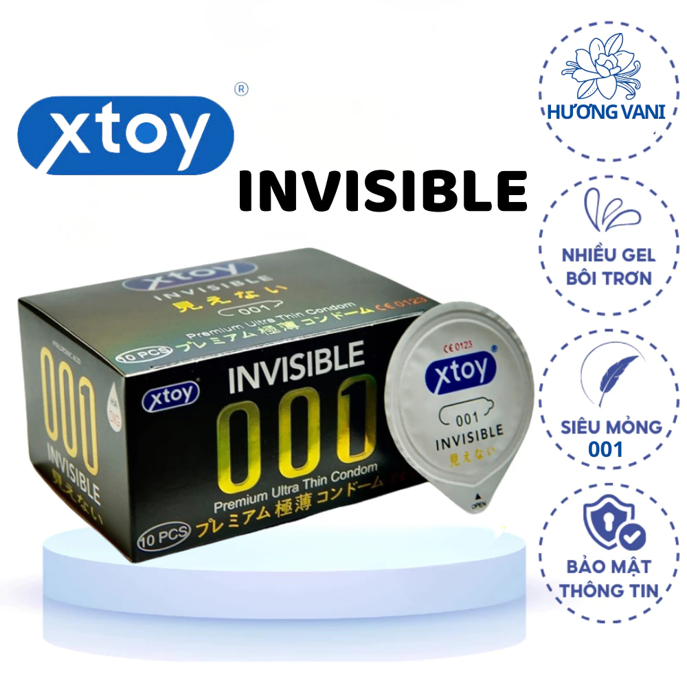 10 Hộp Bao cao su XTOY siêu mỏng 001, nhiều gel, kéo dài thời gian - Hộp 10 Bao