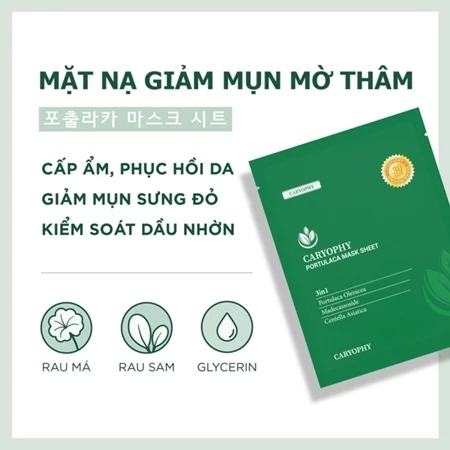 Hộp 10 miếng mặt nạ Caryophy Portulaca Mask Sheet Hàn Quốc cấp ẩm dưỡng da giảm mụn mờ thâm