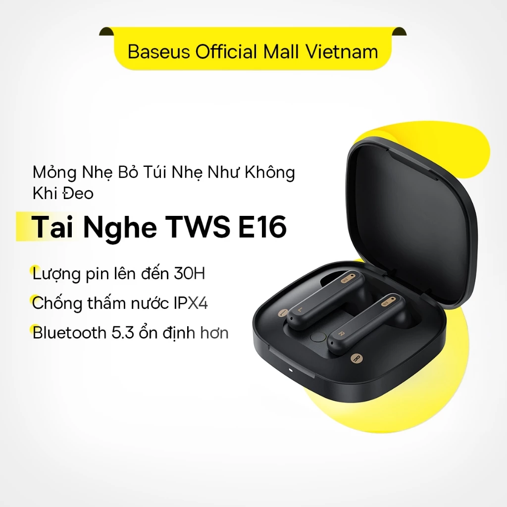 Baseus TWS E16 Tai Nghe Không Dây Âm Thanh Cực Đỉnh Bluetooth 5.3 Chống Nước IPX4 thời gian chờ đến 30h